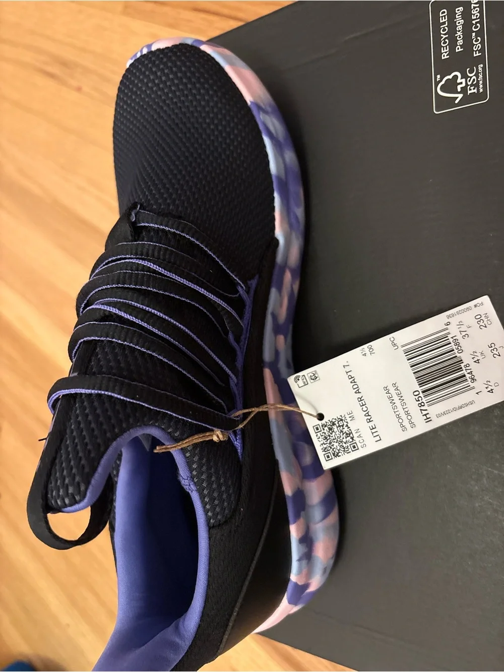 adidas Kids Girl Black and Purple Athletic Sneakers - Comfort Lace Fit